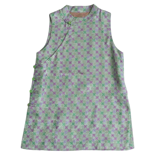 Blume Schatten Yaoyao Guoyi Retro Jacquard Seidenhülsen und Frauen für Frauen verbessert chinesische Stil, die schrägige Plattenseite mit mittlerer Länge mit mittlerem Pferd Clip F50827 Green Simple s