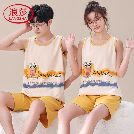Langsha Light Luxury Summer Pure Pyjamas dünne ärmellose losen Männer und Frauenweste Schlinge große Home-Kleidung WJ9856 Ya Weste Set M Damen 75-95jin [Jin gleich 0,5 kg]
