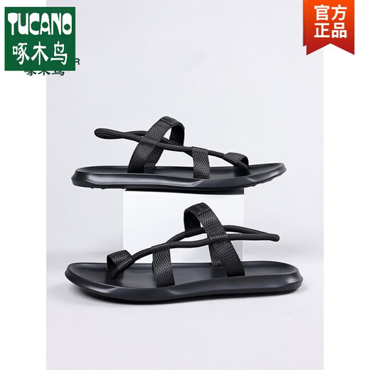 Woodpecker Sandals for men in summer 2025 new style of personalized fashion versatile beach shoes soft sole anti-odor trendy internet celebrity sandals black 9866 38