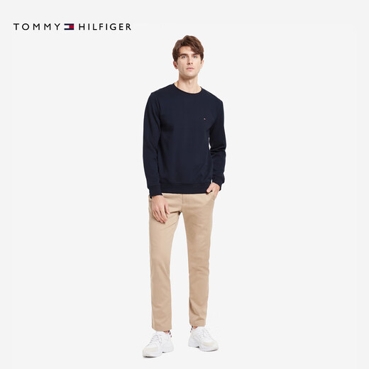 TOMMY HILFIGER осенне-зимний мужской однотонный модный повседневный простой двусторонний трикотаж пуловер азиатской версии с круглым вырезом темно-синий DW5 M (рекомендуемый вес 135-150Jin Jin равен 0,5 кг)