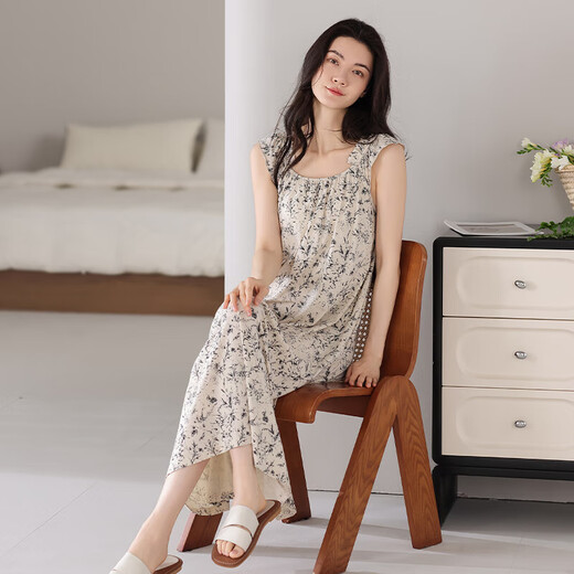 睡裙女士2025新款带胸垫夏季凉感莫代尔睡衣高档甜美可外穿超柔软 【XX-12003D】带胸垫碎花女款 XL （建议120-140斤）