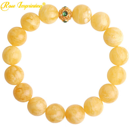 ROSE IMPRINTING Sea of Flowers Russian material demon pattern white flower beeswax bracelet for men and women amber chicken fat yellow bracelet