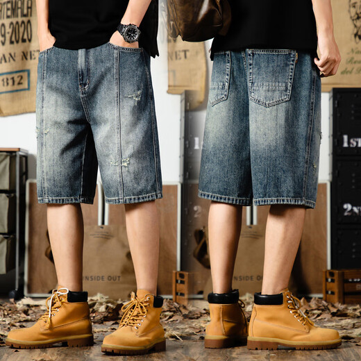 Yiling Yibeis neue amerikanische Casual Denim Shorts Herren Sommer Lose große vielseitige Fünf-Punkte-Hosen 9922 Hellblau 28 Geeignet für 90-105 Jin [Jin ist 0,5 kg]