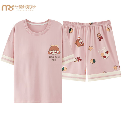 莫代尔夏季女士胖MM短袖睡衣套装家居服大码韩版宽松春秋卡通可外穿可爱 KNC3519 XL