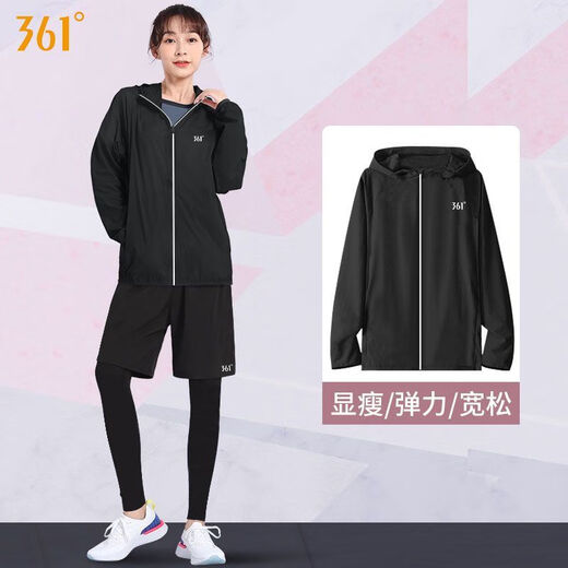 361 Sports Jacket Women's Yoga Wear Quick-Drying Long-Sleeved Top Zippered Autumn Running Fitness Suit Training Clothes Dynamic Technology-Quick Open Zipper Black S