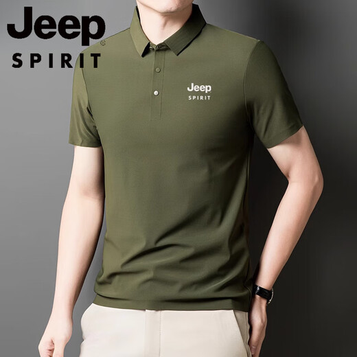 JEEP SPIRIT2025新款POLO衫男士冰丝短袖T恤夏季翻领抗皱商务休闲中老年半袖 Jeep12358冰丝POLO衫/浅咖 5XL 【200-220斤】
