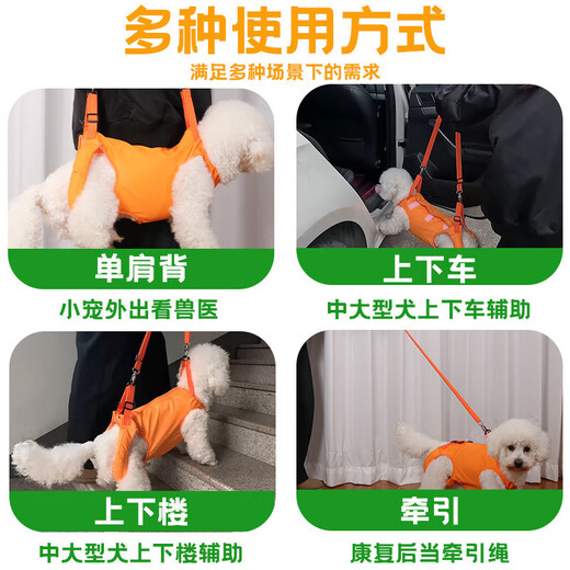 New dog auxiliary belt for outdoor traction and walking, rear leg auxiliary belt, elderly pet auxiliary belt, orange L, bust 47-65cm