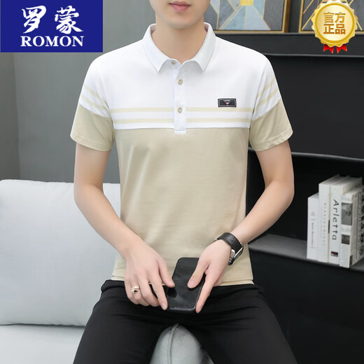 罗蒙（ROMON）夏季T恤男士夏季短袖翻领t恤韩版修身棉质休闲衫男装半袖潮流上衣 733黑色 2XL 180