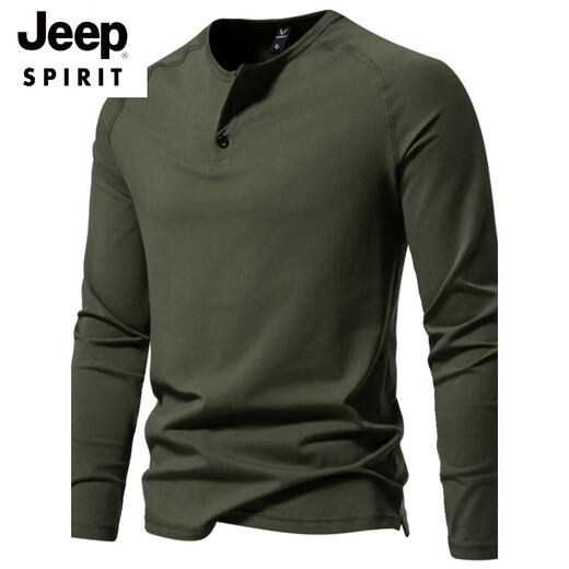 JEEP SPIRIT brand autumn men's pure cotton Henry collar long-sleeved T-shirt youth European and American simple stretch solid color versatile bottoming shirt Navy XL (125Jin Jin is equal to 0.5kg -140Jin Jin is equal to 0.5kg)