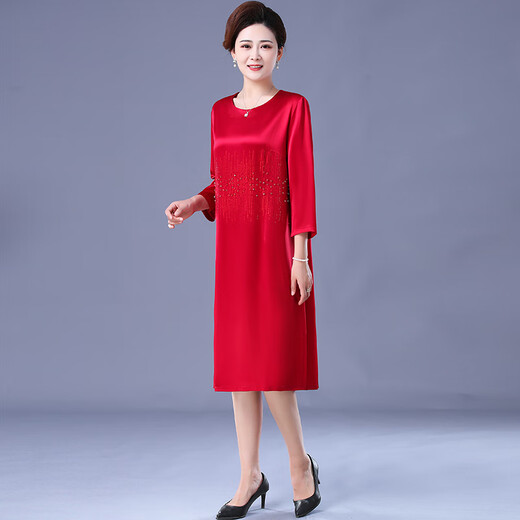 Saimandie fat mother-in-law plus fat plus size wedding banquet dress female acetate dress large size happy mother-in-law outfit 200Jin Jin equals 0.5kg Fat Mom Red 8XL 171-185Jin Jin equals 0.5kg