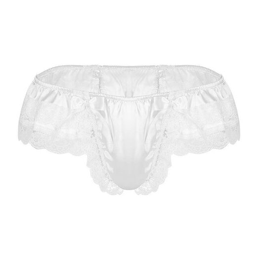 Large Size Bow Transvestite Panties Men's Low Waist Thong Lace Sexy Women's Gangster Sexy T White M