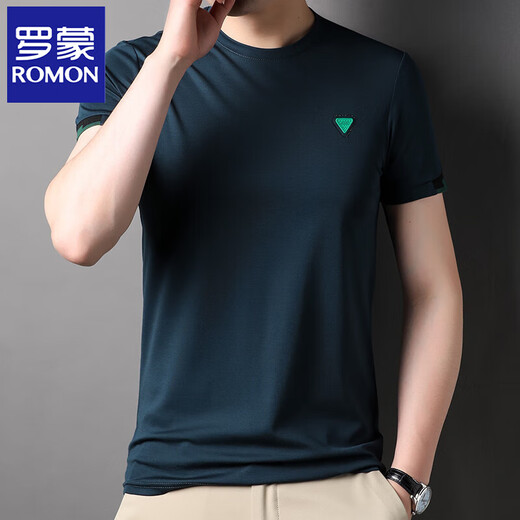 ROMON new summer thin round neck ice silk cool short-sleeved T-shirt for men loose casual solid color half-sleeved T-shirt 6995 black M 170