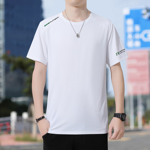 Lomon summer ice silk quick-drying short-sleeved T-shirt for men's sports breathable loose round neck T-shirt 17088 light brown 4XL 175-195Jin[Jin equals 0.5 kg]