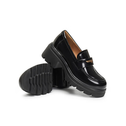 Belle Women's Shoes Loafers Women's British Small Leather Shoes 25 Autumn New Commuting Shoes JD007CM5 Black-Glossy 38