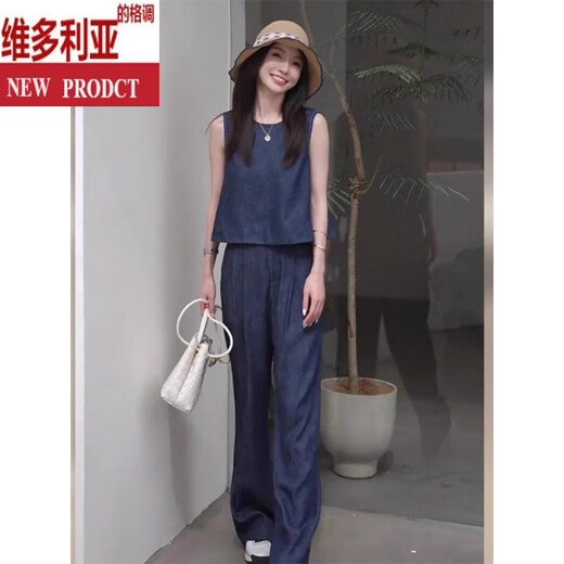维多利亚的格调今年流行亚麻马甲套装2025新款女装夏季洋气时尚时髦阔腿裤两件套 马甲上衣+长裤【装搭配一整套/高 S 【75斤-95斤】