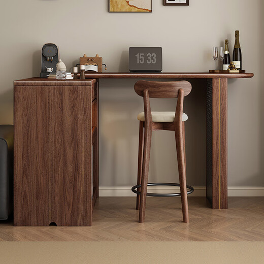 Small wood walnut medieval style black walnut bar counter dining side cabinet living room household solid wood retractable apartment dining table storage cabinet bar counter + retractable rack group and