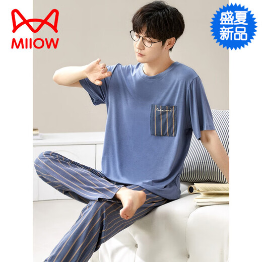 Cat Man (Miiow) [chinesisches Valentinstagsgeschenk] Modal Herren -Pyjamas Sommer 2025 Neues Kurzarmeis Seide Großgröße Lose Hausmöglichkeit 6623 l