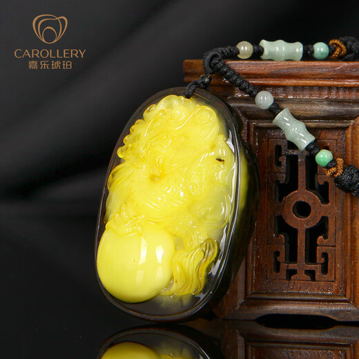 Jiale beeswax pendant for men and women with leather dragon, rich and auspicious pendant amber beeswax necklace pendant birthday gift