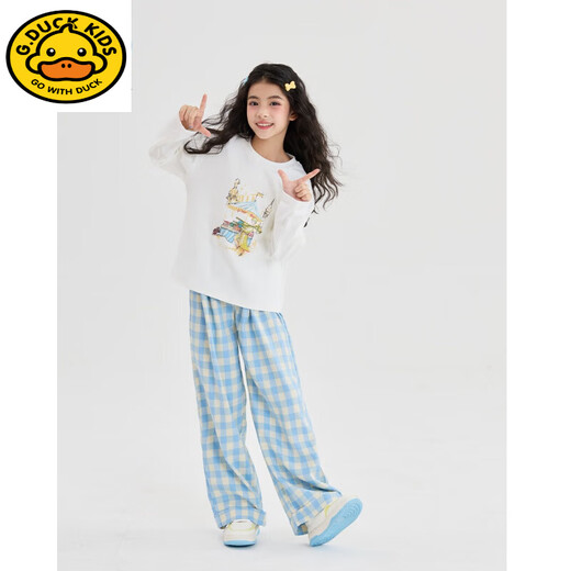 
Little yellow duck girl super beautiful suit children 2025 new spring dress fashionable girl big boy fashionable street sweatshirt plaid pants trend 15266 blue + 4916 gradient 140 cm