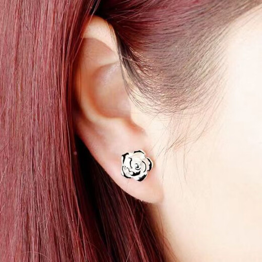 RSRDDY Lao Phoenix 9999 sterling silver earrings women's ethnic style rose earrings hypoallergenic earrings 2025 new style sterling silver rose hook earrings Lao Fengxiang same style 7.86g