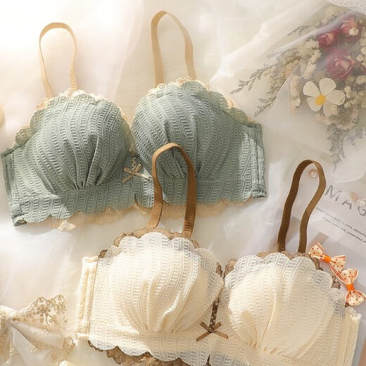 Victoria's style summer thin underwear for women's small breasts gathered with steel ring-free adjustment student high school girl bra set bean paste color suit 70A 32