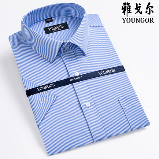 CEO Yageol Summer Men's Short Sleeve Shirt Business Formal Clothes Casual Loose Working No-Iron Plaid Solid Color Shirt Men DX6624 40 (Suggested weight 130-145 Jin [Jin equals 0.5 kg])