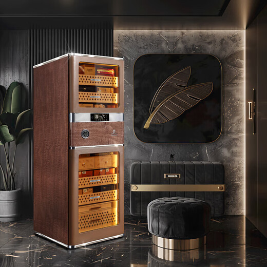 Meijing (raching) WIFI smart RR980 cigar cabinet temperature control humidity cigar humidifier household cedar wood cigar cabinet Caribbean black 580L
