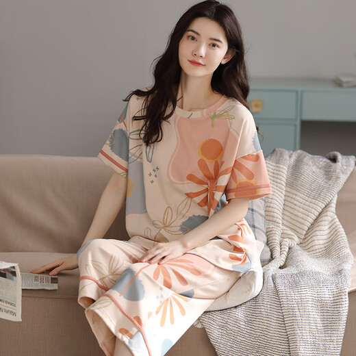 Hengyuanxiang 2025 Pyjamas für Frauen, sommerliche kurze Baumwoll-Kurzärmel-Hose, kann außerhalb von Frauen mit Kleidung getragen werden.