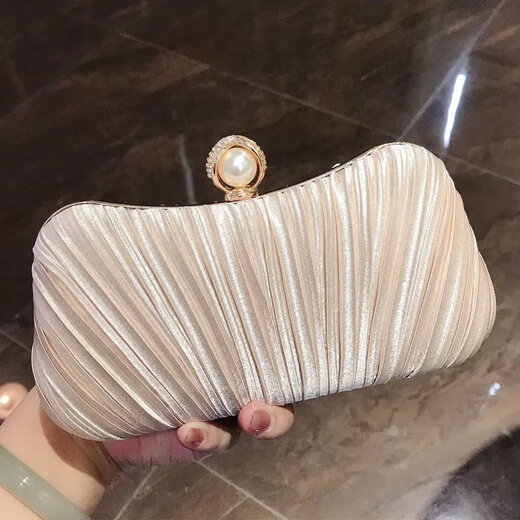 Yingtang Daisy Celebrity Dinner Clutch Women's Banquet Small Bag with Evening Dress Handbag Champagne Color + Pearl Short Chain