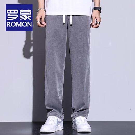 罗蒙（ROMON）夏季薄款天丝牛仔裤男士宽松直筒休闲阔腿裤男冰丝长裤子 连帽1048黑色-HJ连 帽 M