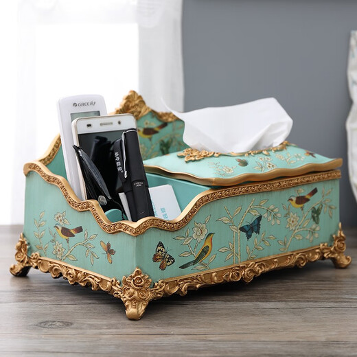 
American tissue box living room home multi-function paper box European retro paper box simple remote control storage box 1047 blue warbler blossom side draw
