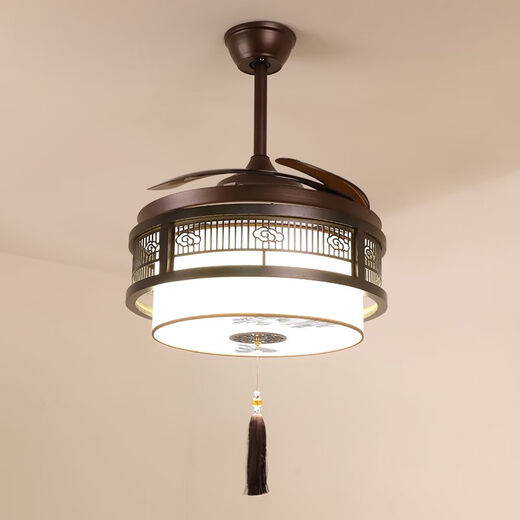Alima Nouveau ventilateur chinois Chandelier Chambre salon en bois massif Invisible maison chinois rétro ventilateur de fréquence de fréquence Restauration CHANDELIER 9898 TROIS COLOR 48 pouces de fréquence DC Conversion de fréquence silencieuse cuivre pur