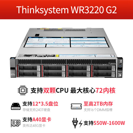 Lenovo WR3220G2/SR660V2/SR650/serveur rack hôte 2U double socket Xeon DeepSeek déploie l'inférence IA et le calcul de données hautes performances WR3220G2丨Pas de processeur丨Peut ajouter un processeur Xeon Pas de mémoire丨Pas de disque dur丨Pas d'alimentation丨Personnalisé à votre guise