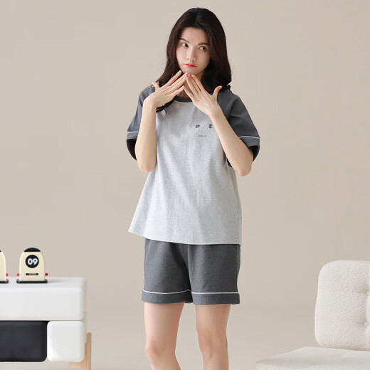 雅鹿新款夏季纯棉睡衣女圆领短袖短裤家居服夏天薄款卡通少女全棉套装 9854 M