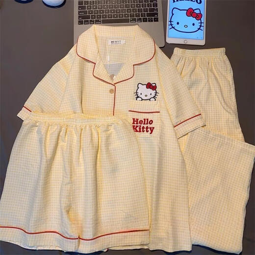 Zipjbx mignon katie chat costume trois pièces pyjamas féminin ins mince à manches courtes à manches décontractées peut être en plein air kk14109 [ensemble à trois pièces] M [80-100jin suggéré [Jin est égal à 0,5 kg]]]