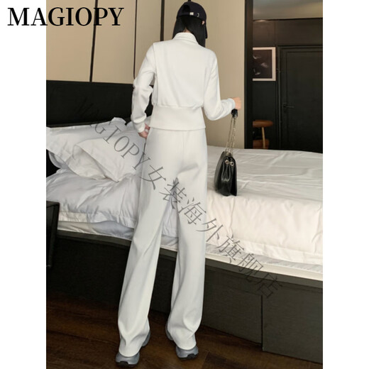 MAGIOPY国际奢侈高档品牌欧货时尚白色休闲运动套装女春2025洋气显瘦立领 白色套装 S(100斤以内)