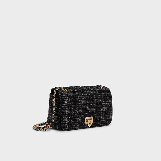 CHARLES&KEITH25夏新品时尚菱格链条单肩斜挎小方包七夕礼物CK2-20671747 Black Tweed黑色/白色 S