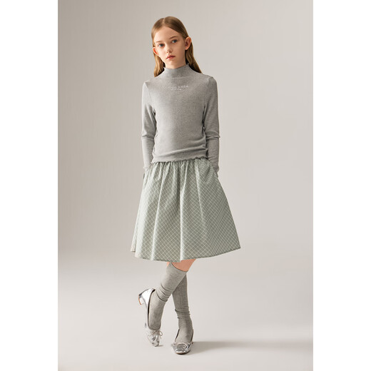 ELLE KIDS Autumn Girls' New Half-High Collar Close-Coat Wooden Ears Versatile Ecological Basic Long-Sleeved Inner Bottoming Shirt