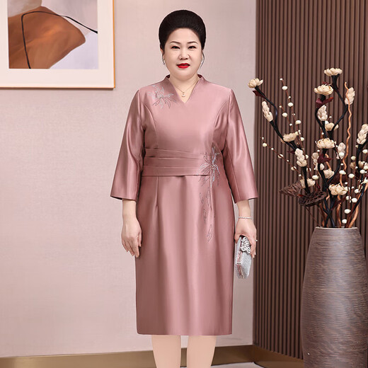 艾格辰婚礼妈妈装礼服大码宽松连衣裙中年女士喜婆婆婚宴装旗袍 酒红色Q6296 3XL [130-140斤]