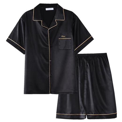 雅鹿睡衣男夏季夏天薄款冰丝短袖青少年可外穿男士2025新款家居服套装 12532【云朵棉绉布款】 2XL (建议身高180左右，体重15