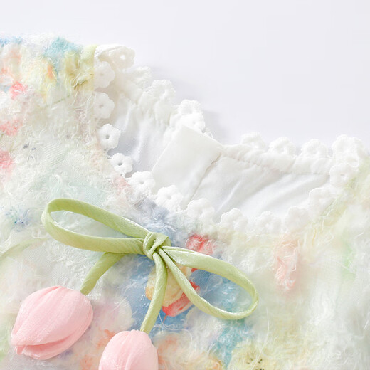 La Chapelle La Chapelle girls dress 2025 new style children's summer dress princess dress baby floral vest dress beige free hat 160 recommended height 151-160cm