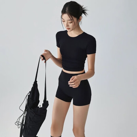 Mo's conception of dog-day sunbathing backless sports top for women summer fixed bra pad beautiful back Pilates yoga wear short sleeves black L recommended 111-124Jin Jin is equal to 0.5 kg