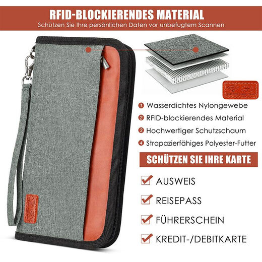 New portable waterproof travel document bag anti-theft brushing RFID passport clip large capacity long passport bag orange