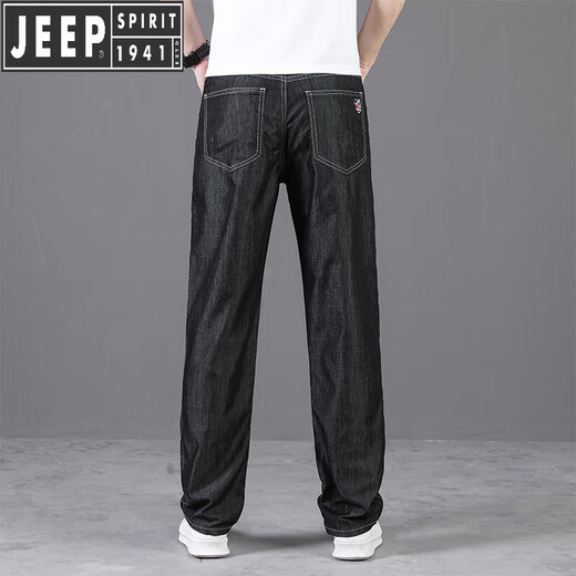 
JEEP SPIRIT Jeep High-end Ice Silk Jeans Men's Summer Thin Straight Loose 2025 New Casual Men's Pants Ice Silk Black 9763 32 Waist Circle 2 feet 5