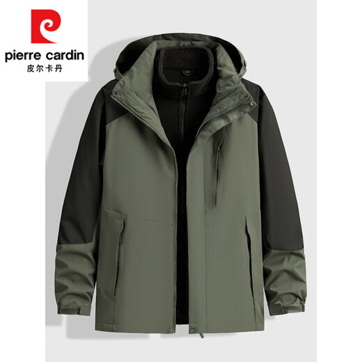 Pierre Cardin 3-in-1 Jacket Men's Removable Liner Autumn and Winter Dad Jacket Large Size Velvet Thickened Jacket Men Navy Blue L