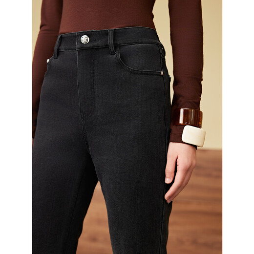 
Jiuzi (JUZUI) shopping mall same heavy industry washing gradient micro-flare jeans for women 2024 autumn style JWEQ12113 flower dark gray XS