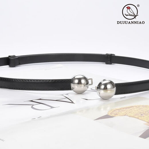 
Adjustable women's thin belt, fashionable spherical double-buckle belt, versatile cowhide belt, women's decoration with dress strap 15939-white 95cm 50-