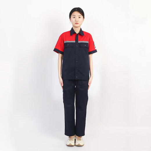 学子言中国石油加油站工作服夏装短袖石油中石化加油站加气站防静电工服 蓝色套装 15572A 均码