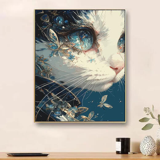 三栖虎蝶恋猫数字油画2024新款手工填充diy丙烯画感手绘涂色油彩画 W3895 70x90cm原木色外框崩好内框