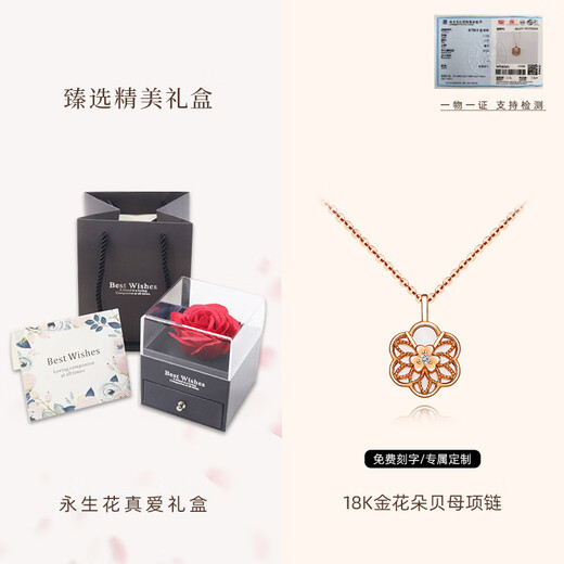 CAOX 18K gold flower diamond red agate necklace for women, rose gold and white mother-of-pearl clavicle pendant gift for girlfriend 18K white mother-of-pearl single pendant + 18K flash O chain